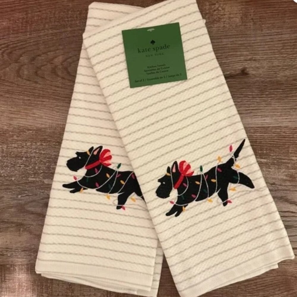 NWT Kate Spade 2PCK Kitchen Towel, Christmas Dog